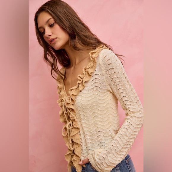 SO ME Pointelle Texture Lightweight Sweater Cardigan - Picture 3 of 12